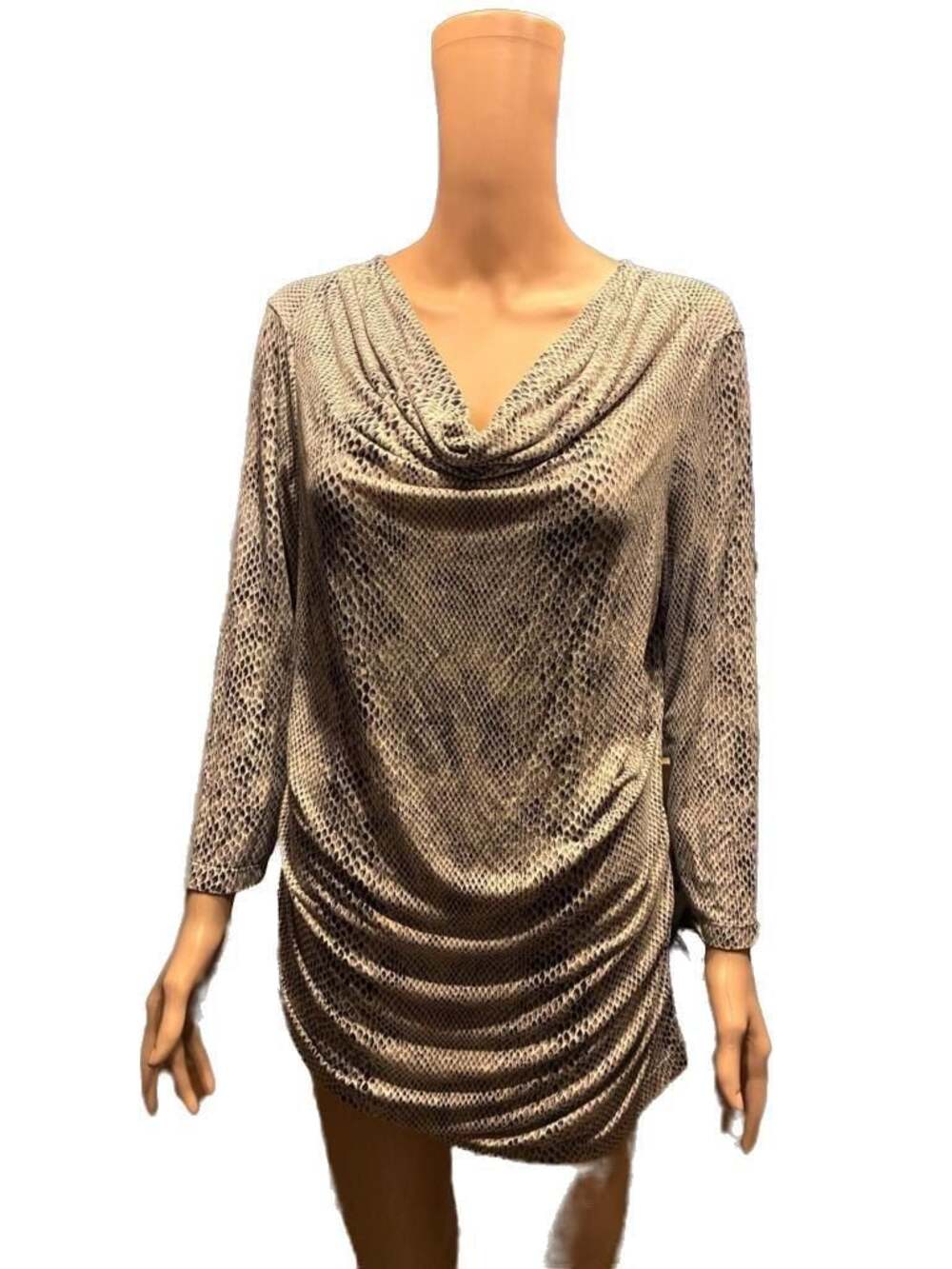 Rose & Olive Snake Print Cowl Neck Ruched Tunic Top